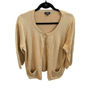 Talbots Cardigan Woman Gold Metallic Shimmer Button Front Holiday Glam 1X